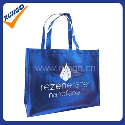 Promotional non woven with blue metalic bag with custom printed logo